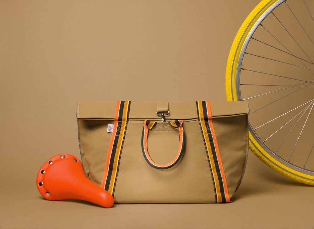 sacoche vélo étincelle beige et orange, couleurs vives